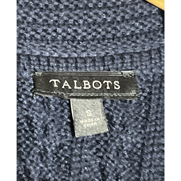 Talbots Ribbed Shawl Collar Cardigan Womens Small Navy Blue Open Knit Sweater - Picture 8 of 10